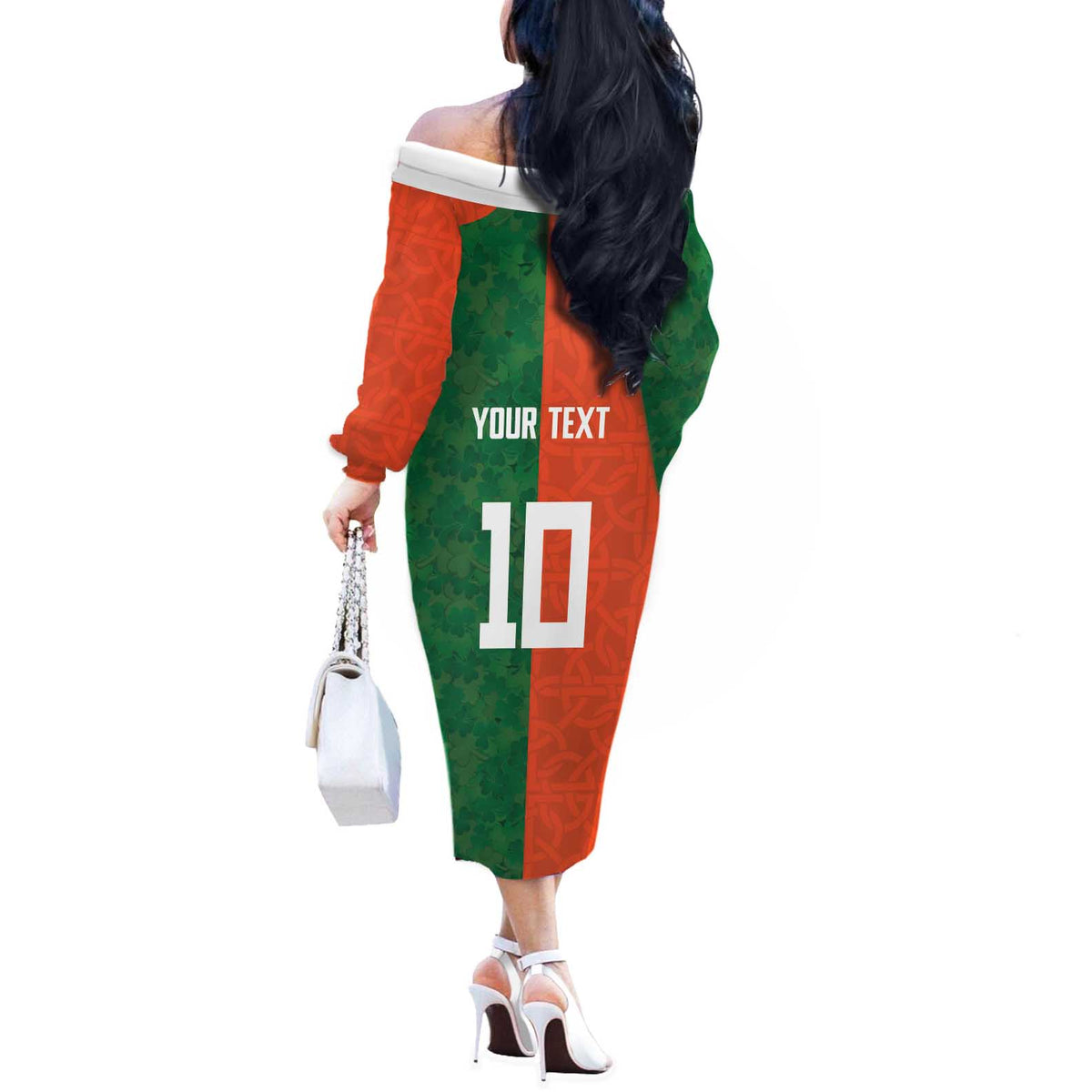 Custom Irish Rugby Off The Shoulder Long Sleeve Dress Shamrock with Celtics Vibes The Half Style - Wonder Print Shop