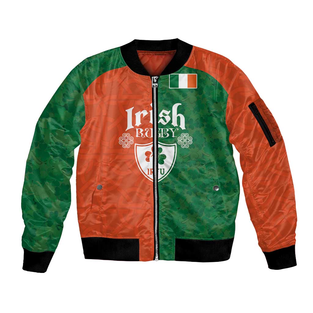 Custom Irish Rugby Sleeve Zip Bomber Jacket Shamrock with Celtics Vibes The Half Style - Wonder Print Shop