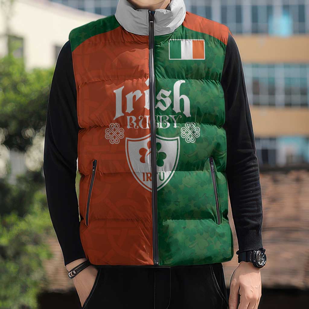 Custom Irish Rugby Sleeveless Puffer Jacket Shamrock with Celtics Vibes The Half Style - Wonder Print Shop