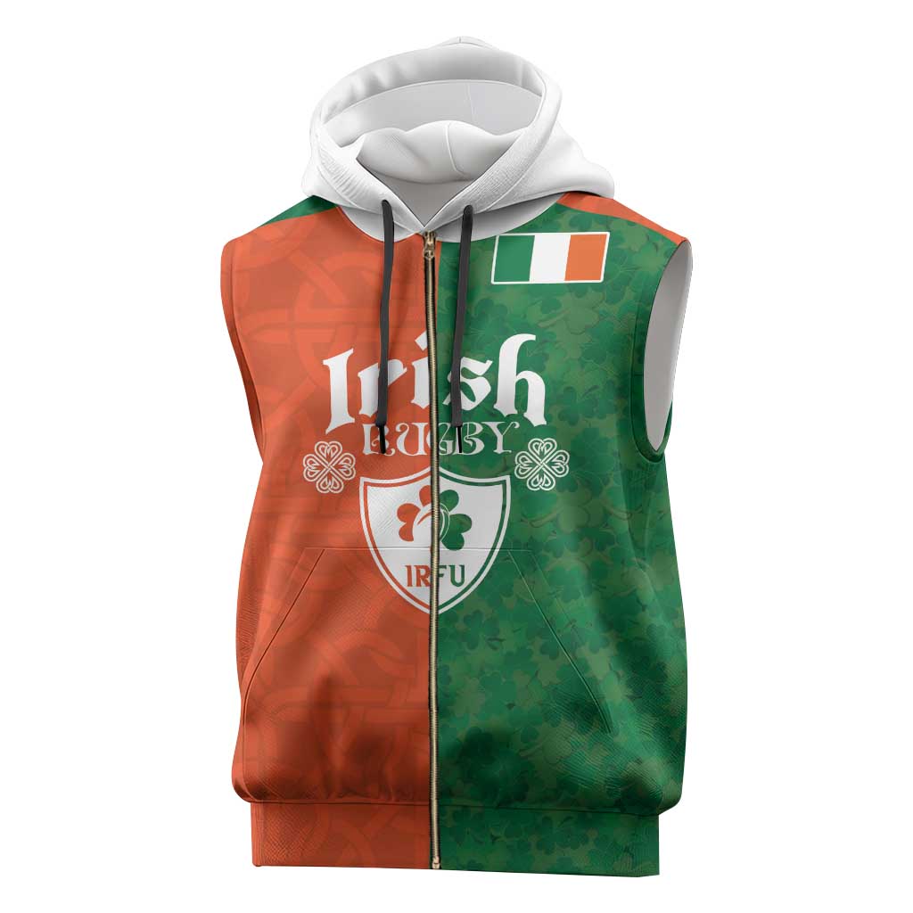 Custom Irish Rugby Sleeveless Zip Hoodie Shamrock with Celtics Vibes The Half Style - Wonder Print Shop