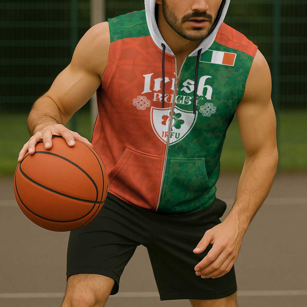 Custom Irish Rugby Sleeveless Zip Hoodie Shamrock with Celtics Vibes The Half Style - Wonder Print Shop