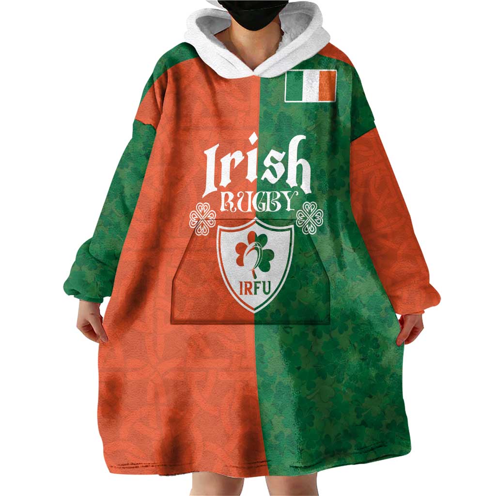 Custom Irish Rugby Wearable Blanket Hoodie Shamrock with Celtics Vibes The Half Style - Wonder Print Shop