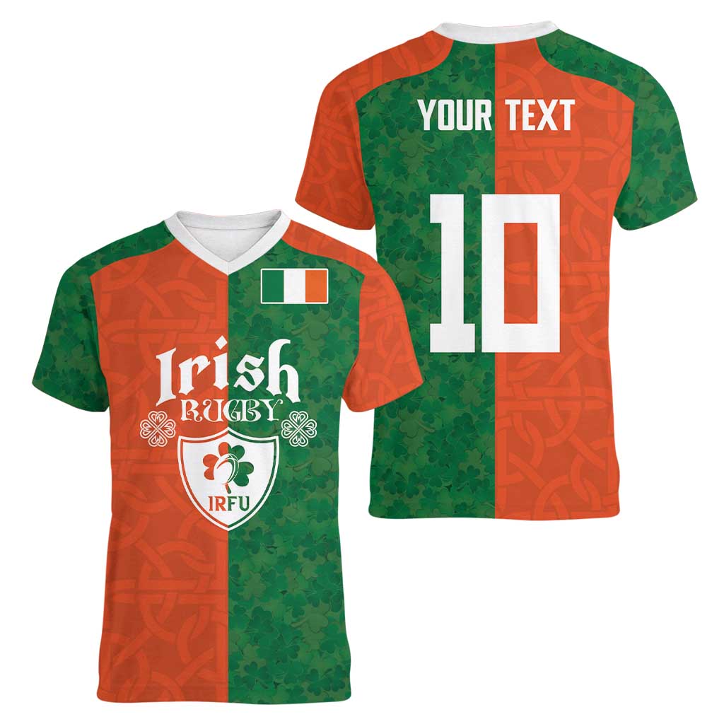 Custom Irish Rugby Women V-Neck T-Shirt Shamrock with Celtics Vibes The Half Style - Wonder Print Shop