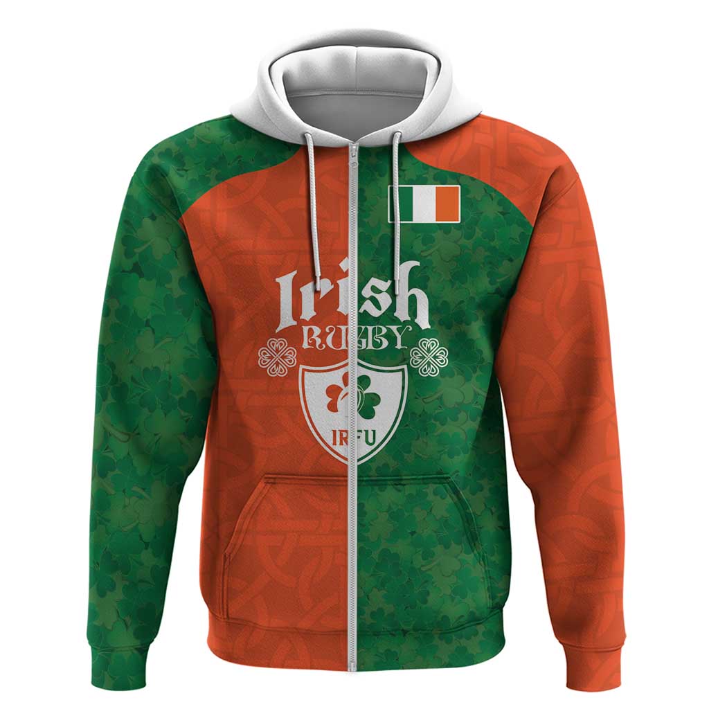 Custom Irish Rugby Zip Hoodie Shamrock with Celtics Vibes The Half Style - Wonder Print Shop