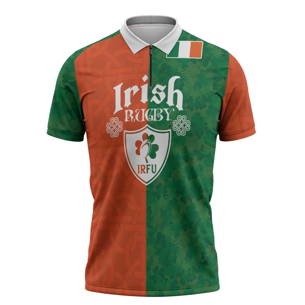 Custom Irish Rugby Zipper Polo Shirt Shamrock with Celtics Vibes The Half Style - Wonder Print Shop