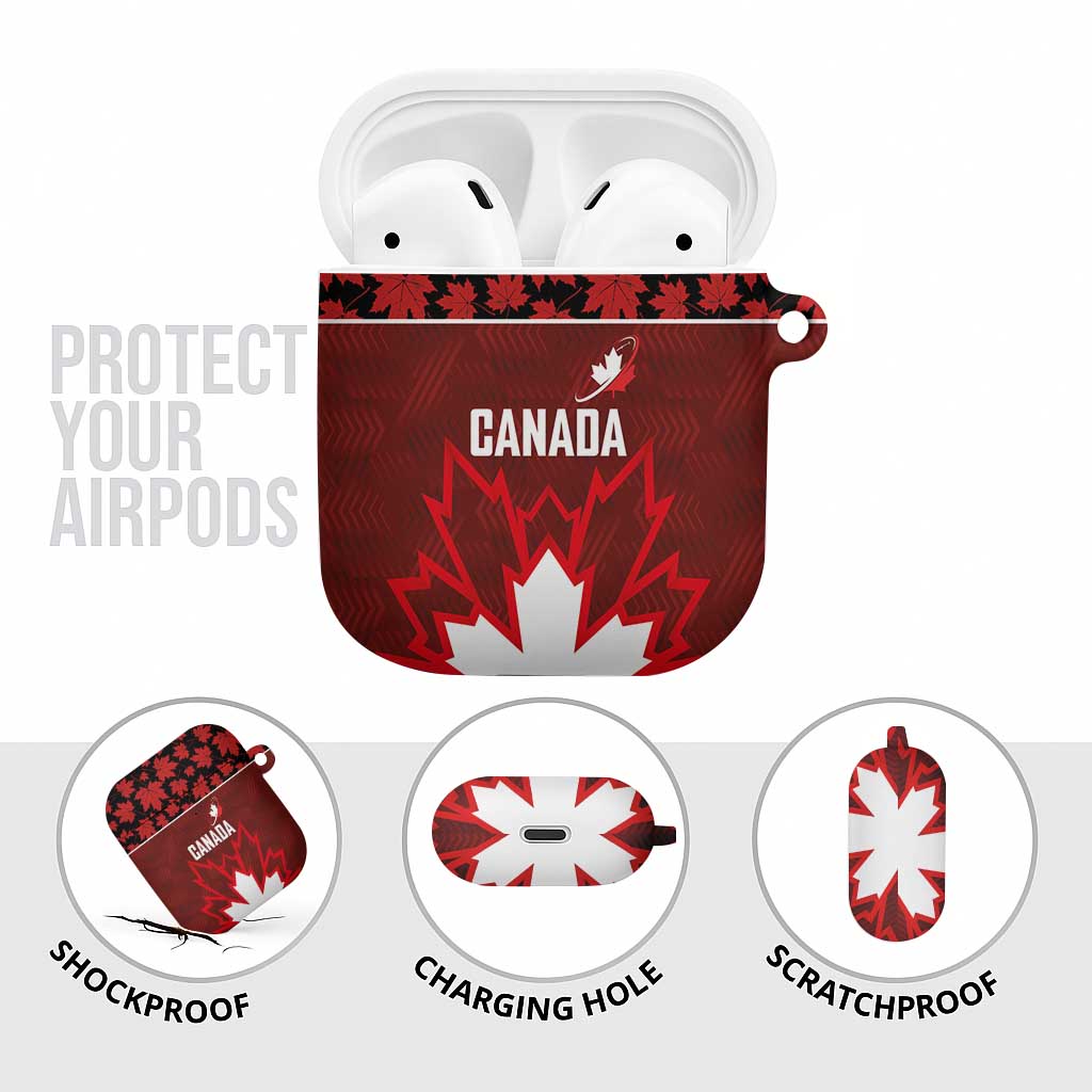Canadian Rugby AirPods Case Maple Leaves Sporty Art Style Red Color - Wonder Print Shop