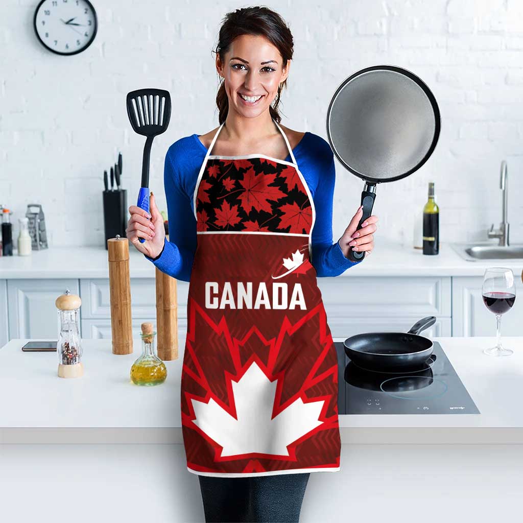 Canadian Rugby Apron Maple Leaves Sporty Art Style Red Color - Wonder Print Shop