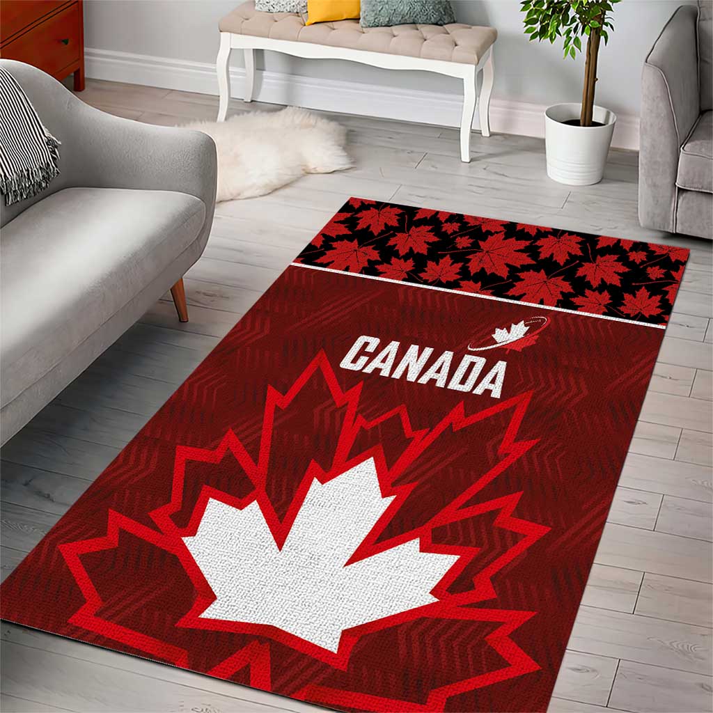 Canadian Rugby Area Rug Maple Leaves Sporty Art Style Red Color - Wonder Print Shop