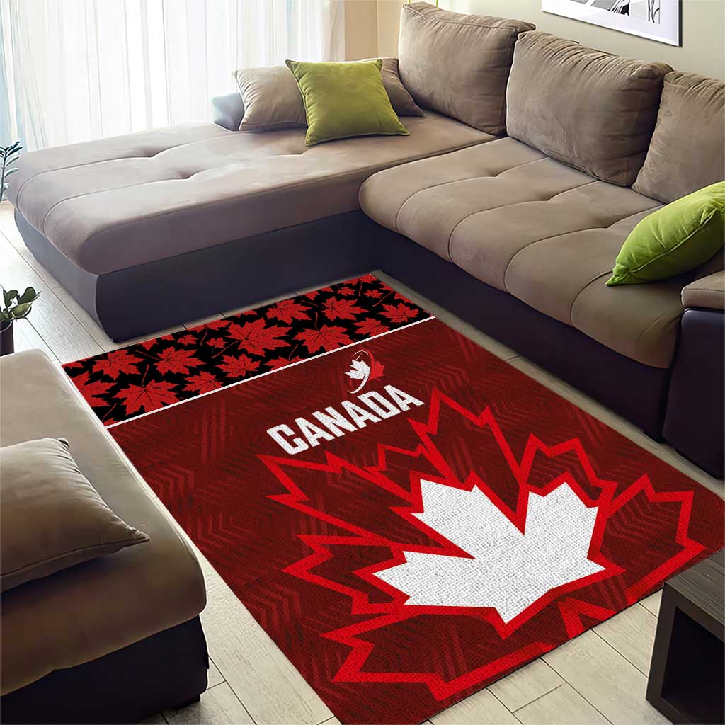 Canadian Rugby Area Rug Maple Leaves Sporty Art Style Red Color - Wonder Print Shop
