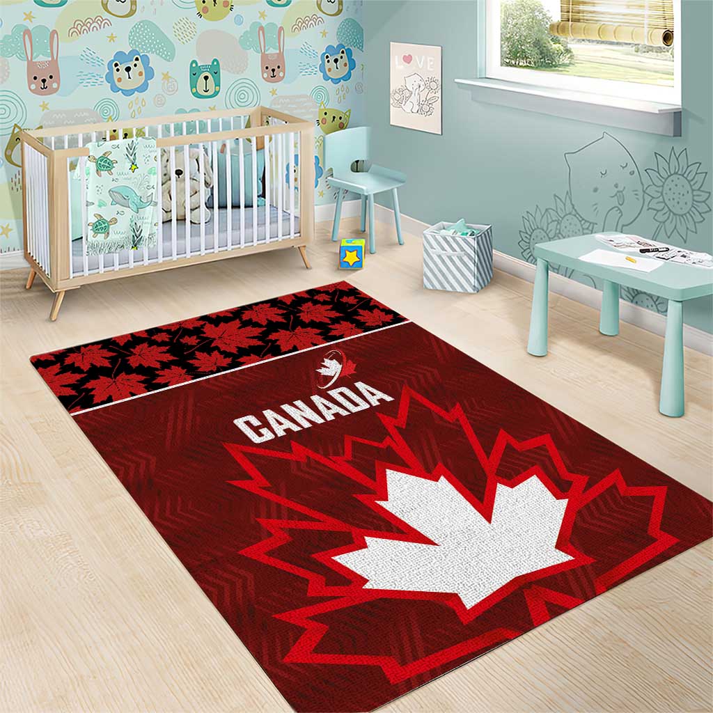 Canadian Rugby Area Rug Maple Leaves Sporty Art Style Red Color - Wonder Print Shop