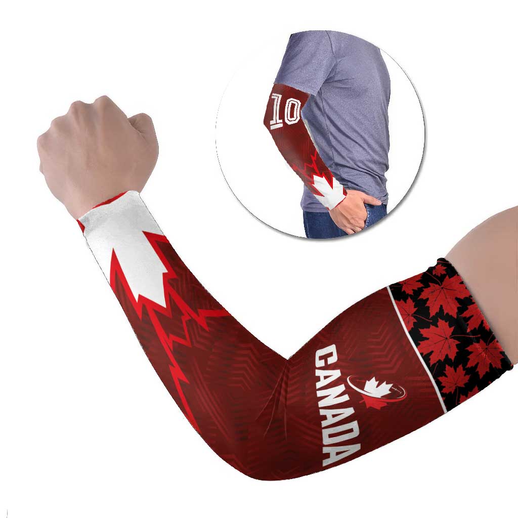 Custom Canadian Rugby Arm Sleeves Maple Leaves Sporty Art Style Red Color - Wonder Print Shop