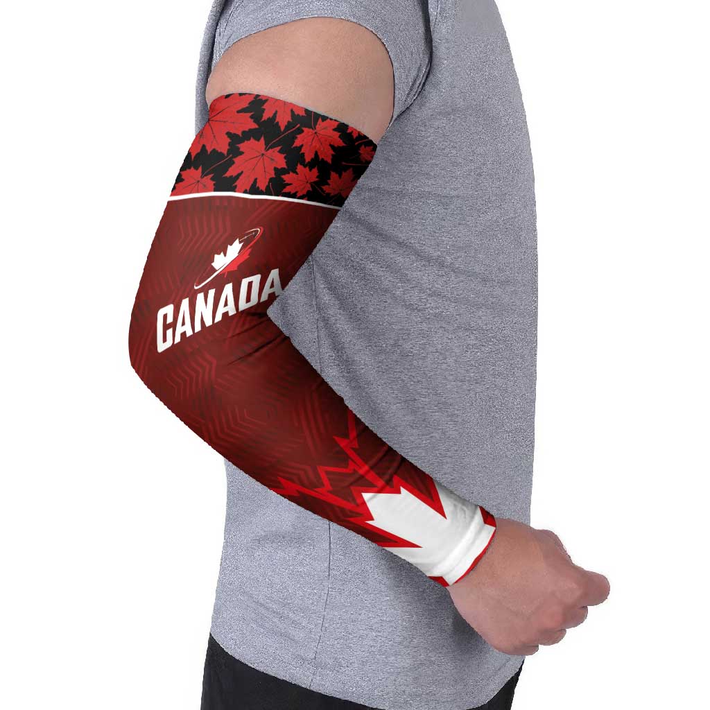 Custom Canadian Rugby Arm Sleeves Maple Leaves Sporty Art Style Red Color - Wonder Print Shop