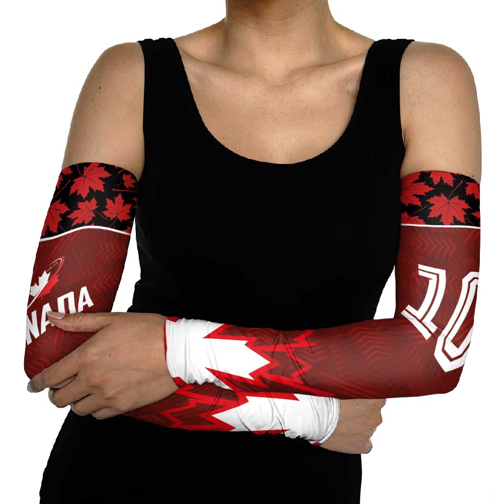 Custom Canadian Rugby Arm Sleeves Maple Leaves Sporty Art Style Red Color - Wonder Print Shop