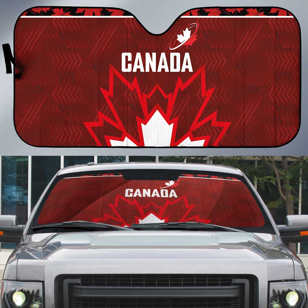 Canadian Rugby Auto Sun Shade Maple Leaves Sporty Art Style Red Color - Wonder Print Shop