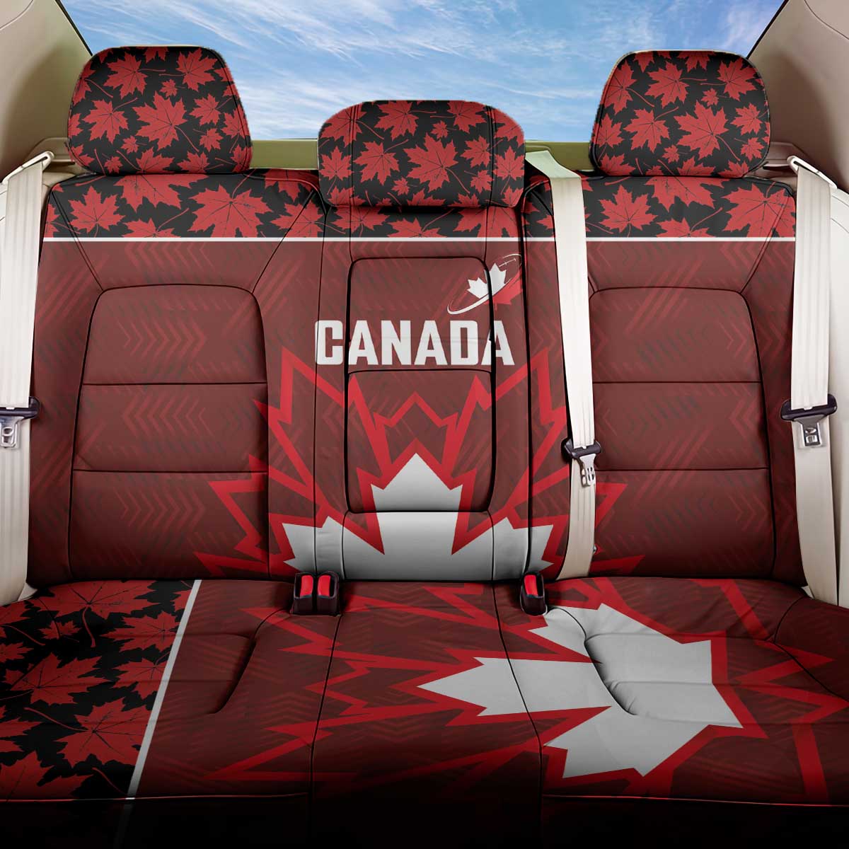 Canadian Rugby Back Car Seat Cover Maple Leaves Sporty Art Style Red Color - Wonder Print Shop