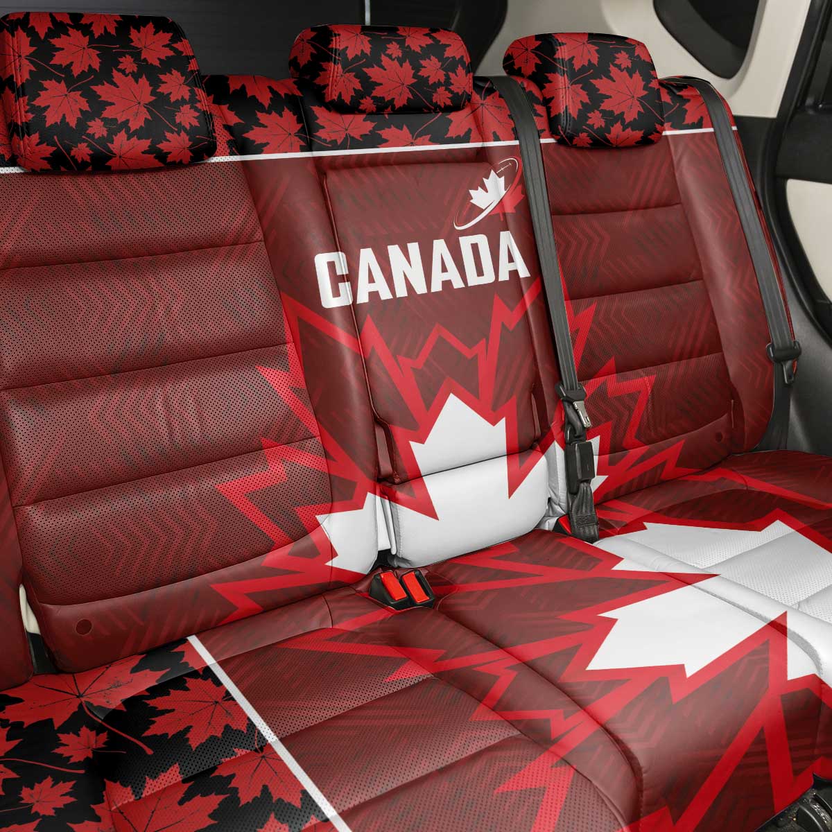 Canadian Rugby Back Car Seat Cover Maple Leaves Sporty Art Style Red Color - Wonder Print Shop