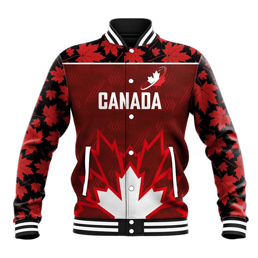 Custom Canadian Rugby Baseball Jacket Maple Leaves Sporty Art Style Red Color - Wonder Print Shop