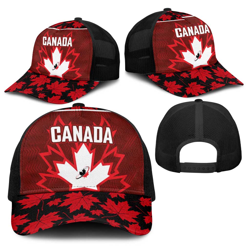 Canadian Rugby Baseball Net Cap Maple Leaves Sporty Art Style Red Color - Wonder Print Shop