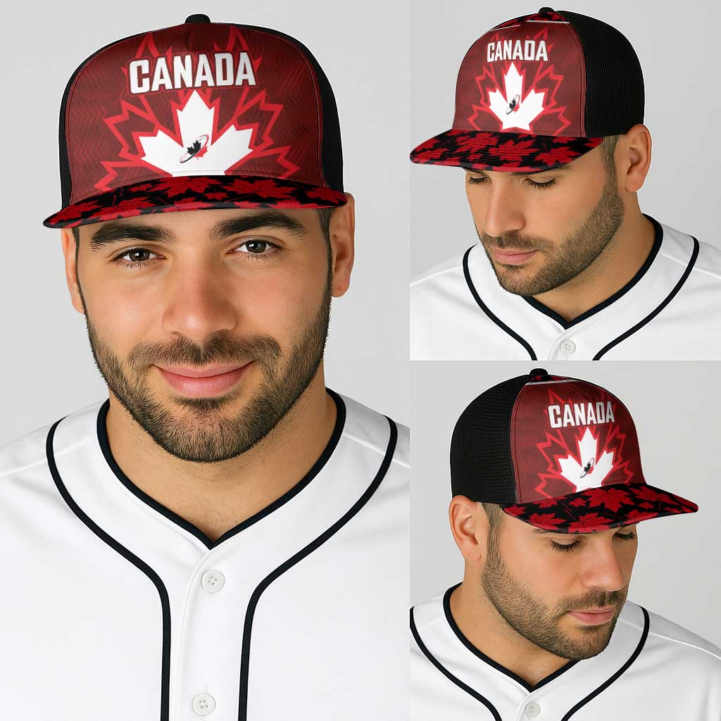 Canadian Rugby Baseball Net Cap Maple Leaves Sporty Art Style Red Color - Wonder Print Shop