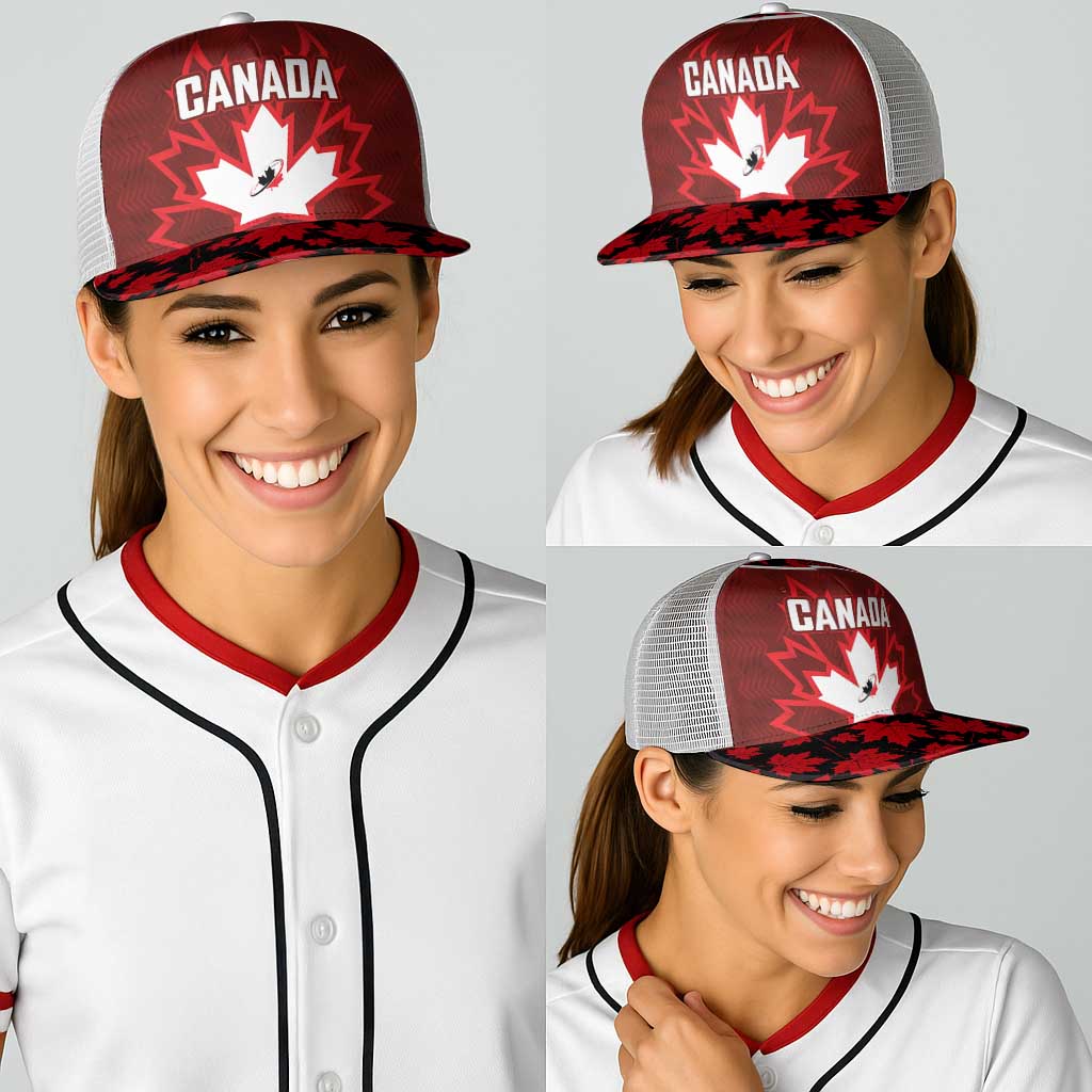 Canadian Rugby Baseball Net Cap Maple Leaves Sporty Art Style Red Color - Wonder Print Shop