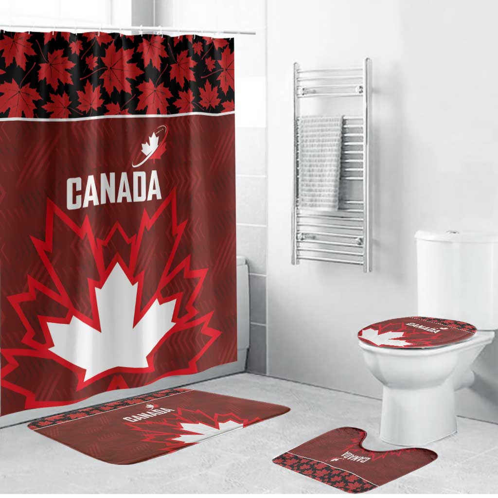 Canadian Rugby Bathroom Set Maple Leaves Sporty Art Style Red Color - Wonder Print Shop