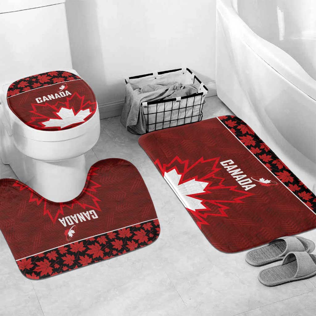 Canadian Rugby Bathroom Set Maple Leaves Sporty Art Style Red Color - Wonder Print Shop