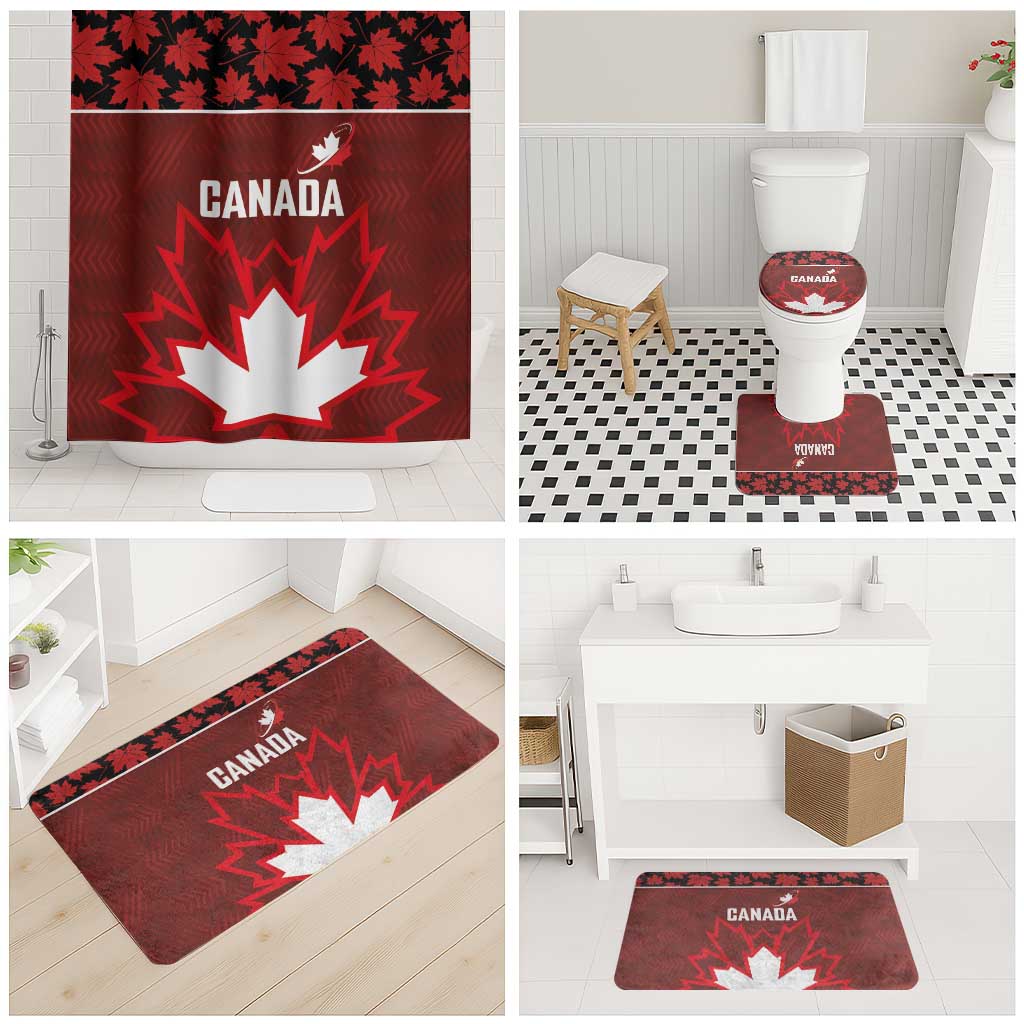 Canadian Rugby Bathroom Set Maple Leaves Sporty Art Style Red Color - Wonder Print Shop