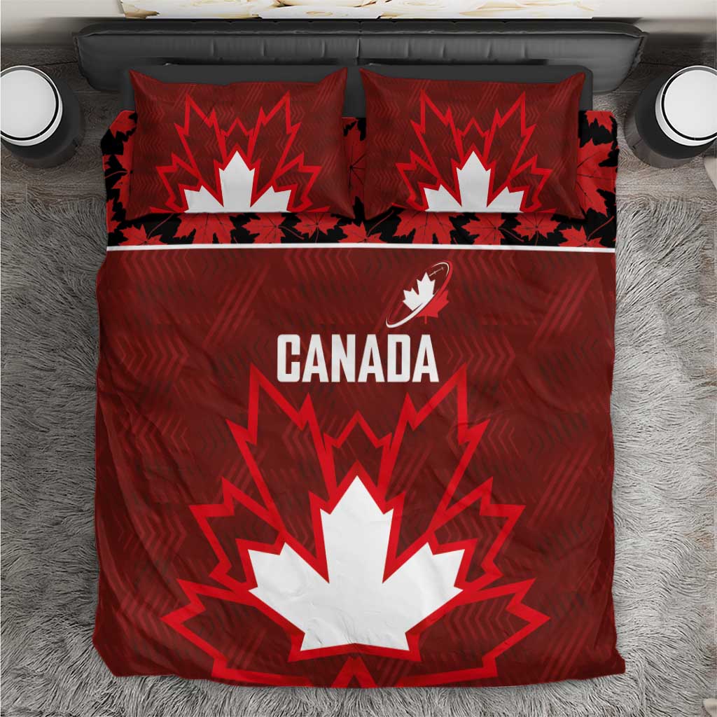 Canadian Rugby Bedding Set Maple Leaves Sporty Art Style Red Color - Wonder Print Shop