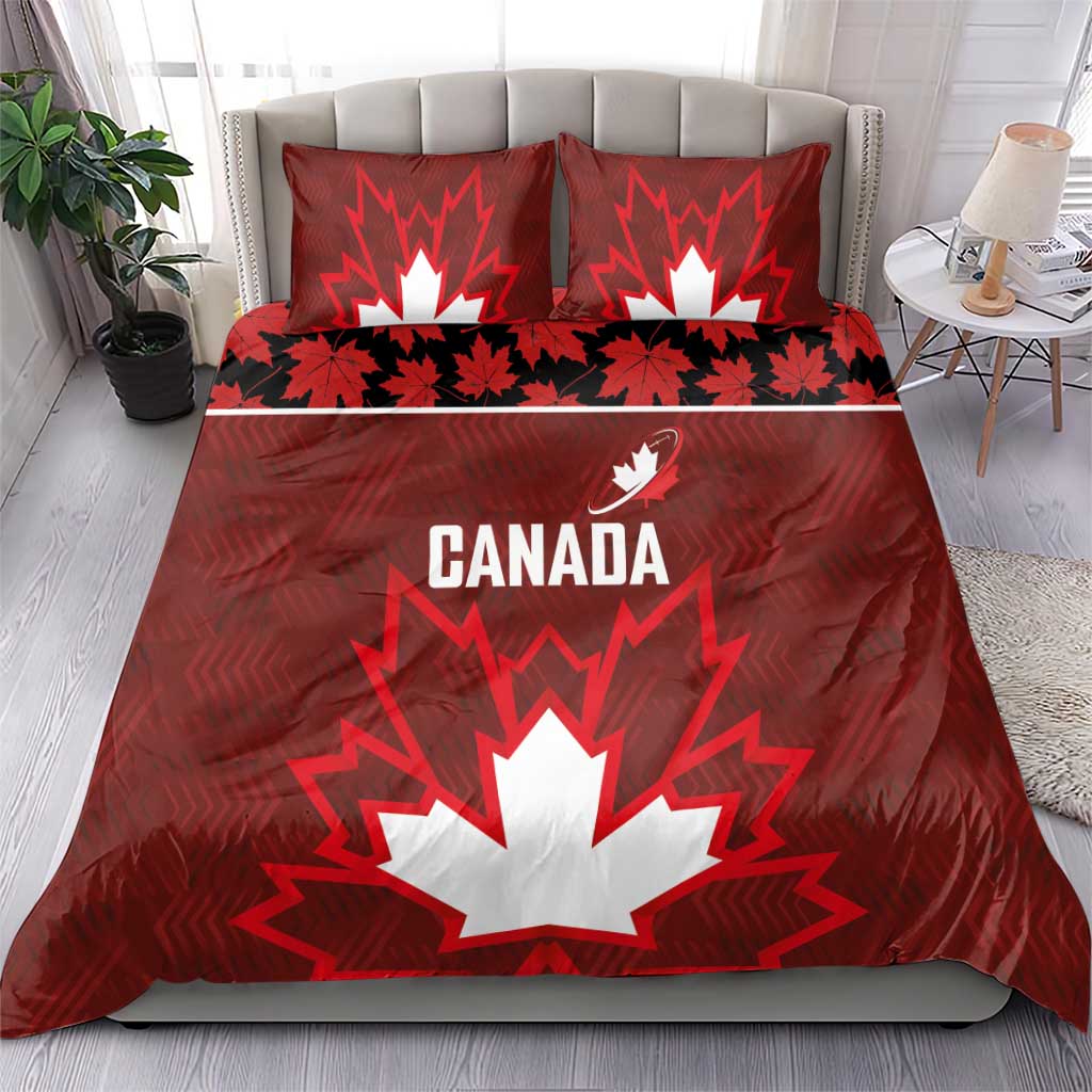 Canadian Rugby Bedding Set Maple Leaves Sporty Art Style Red Color - Wonder Print Shop