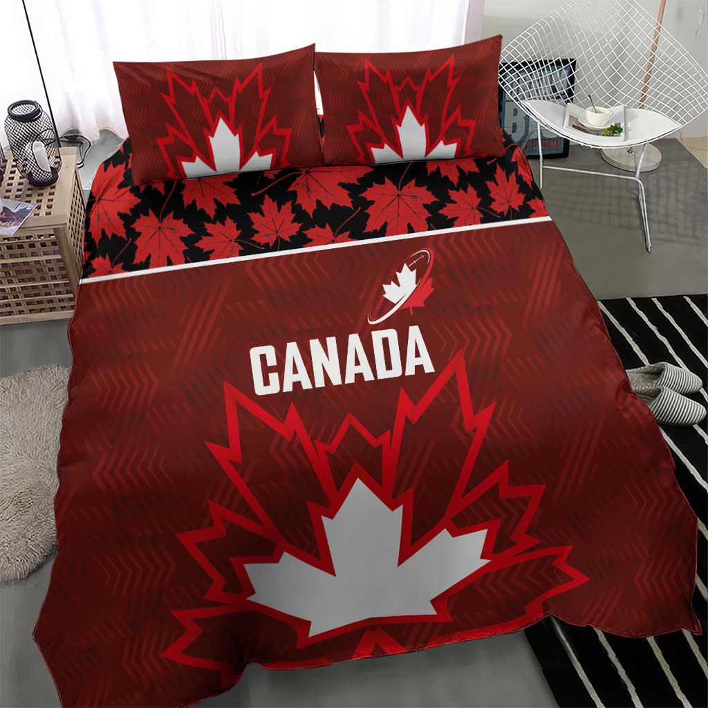 Canadian Rugby Bedding Set Maple Leaves Sporty Art Style Red Color - Wonder Print Shop