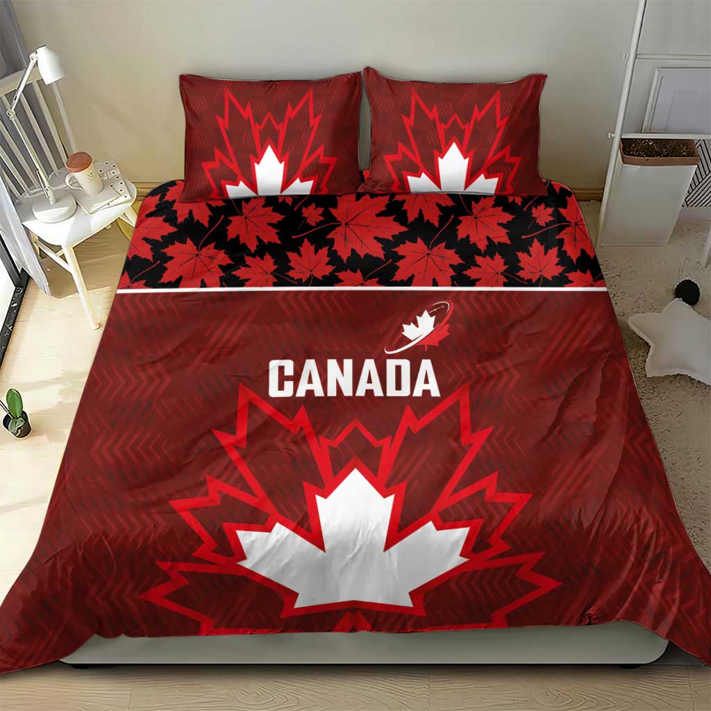 Canadian Rugby Bedding Set Maple Leaves Sporty Art Style Red Color - Wonder Print Shop
