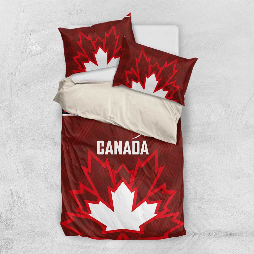 Canadian Rugby Bedding Set Maple Leaves Sporty Art Style Red Color - Wonder Print Shop