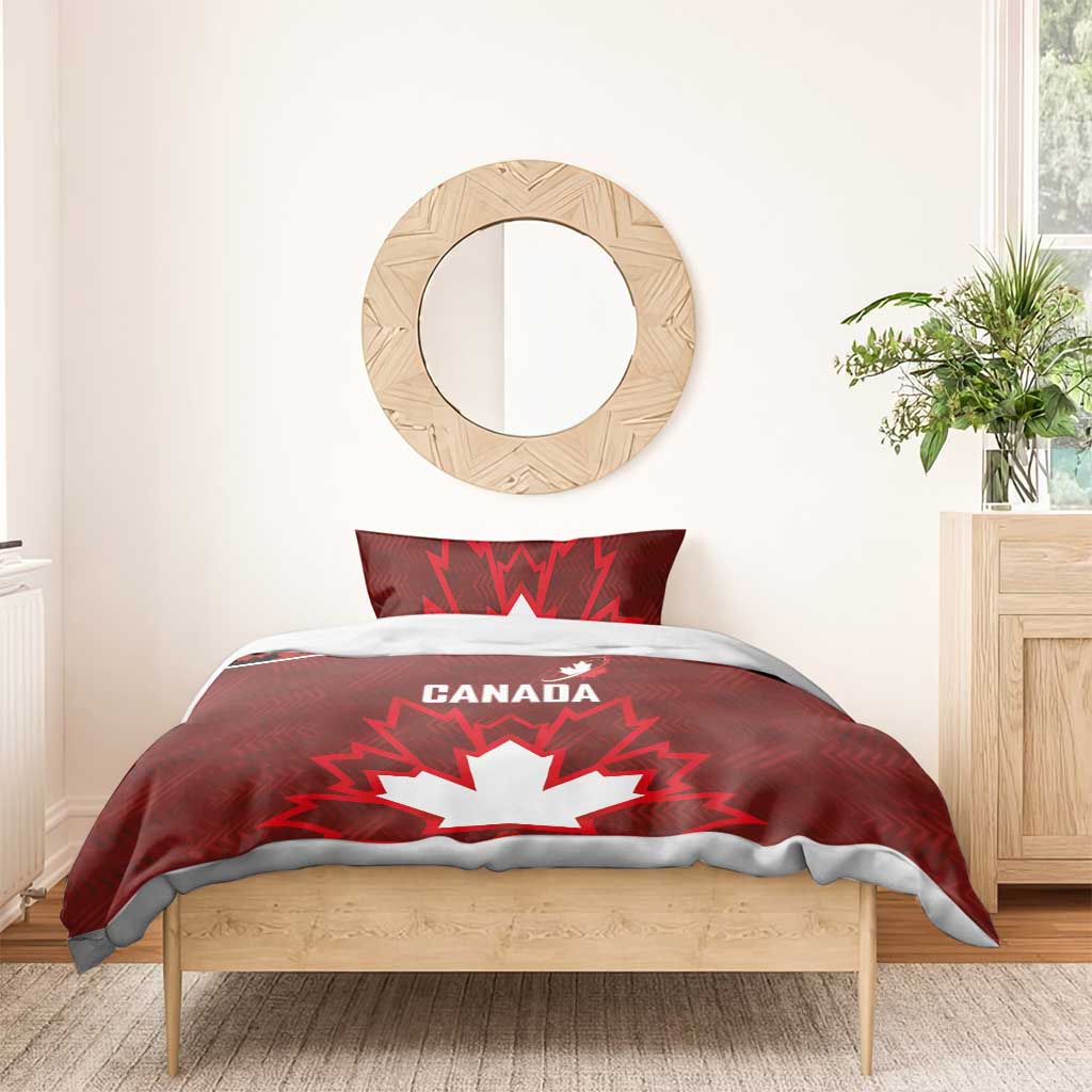 Canadian Rugby Bedding Set Maple Leaves Sporty Art Style Red Color - Wonder Print Shop