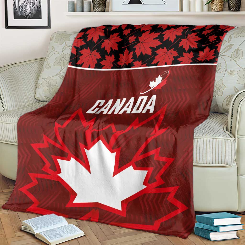 Canadian Rugby Blanket Maple Leaves Sporty Art Style Red Color - Wonder Print Shop
