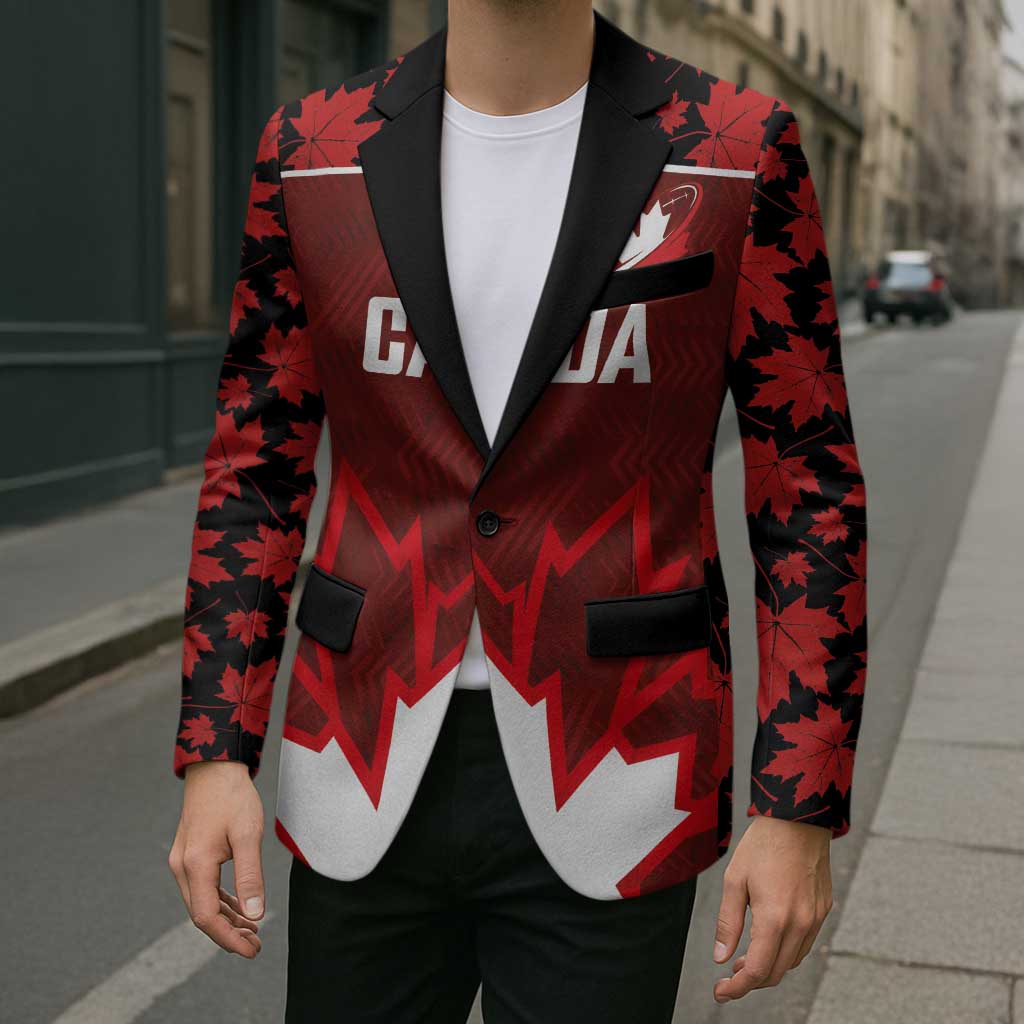 Custom Canadian Rugby Blazer Maple Leaves Sporty Art Style Red Color - Wonder Print Shop