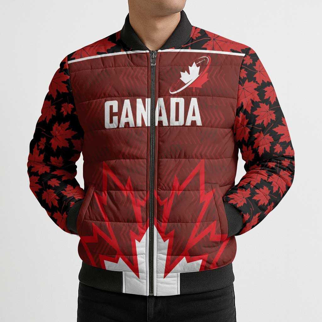 Custom Canadian Rugby Bomber Puffer Jacket Maple Leaves Sporty Art Style Red Color - Wonder Print Shop