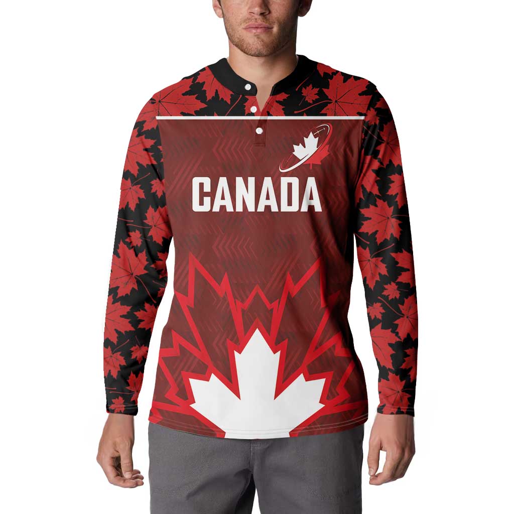 Custom Canadian Rugby Button Sweatshirt Maple Leaves Sporty Art Style Red Color - Wonder Print Shop