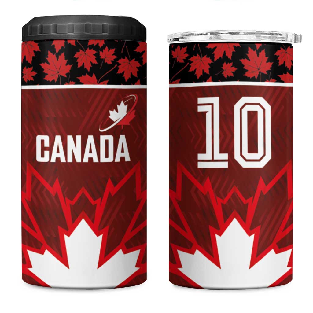 Custom Canadian Rugby 4 in 1 Can Cooler Tumbler Maple Leaves Sporty Art Style Red Color - Wonder Print Shop