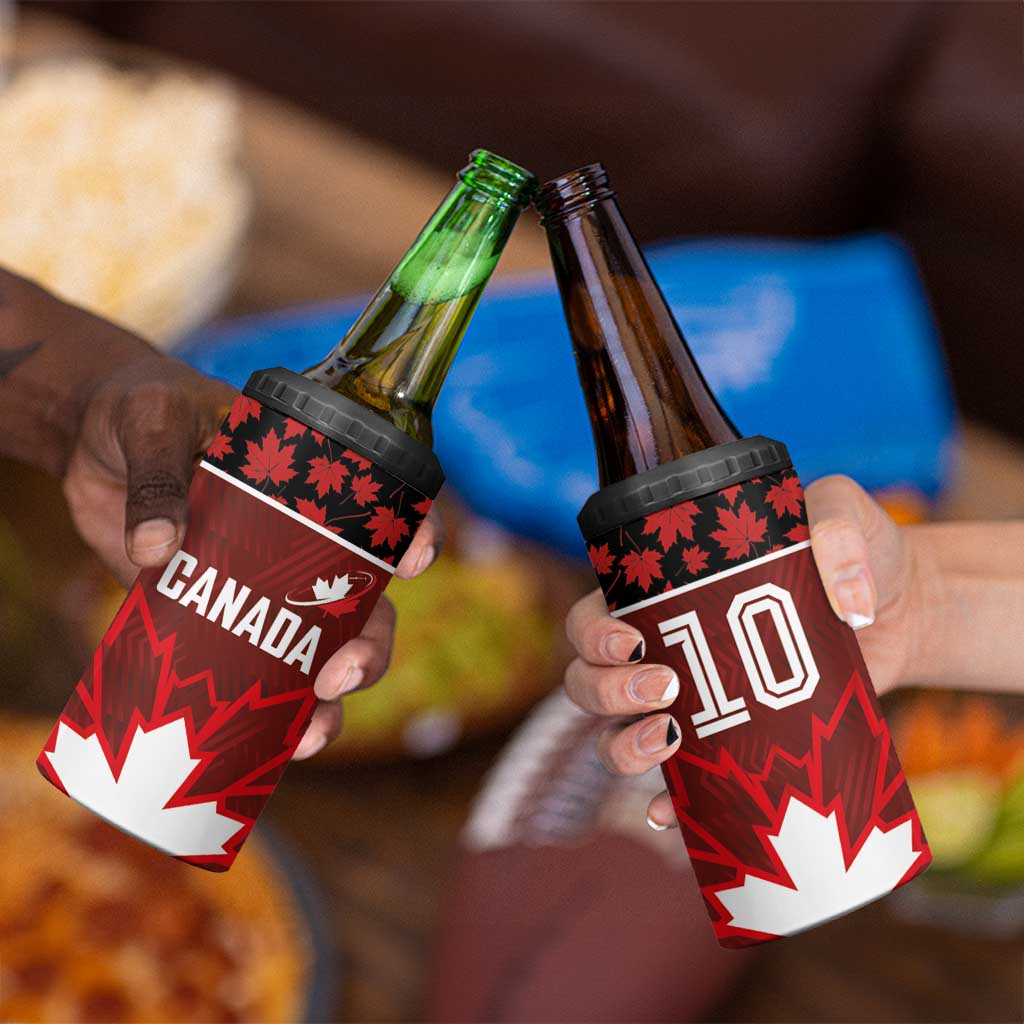 Custom Canadian Rugby 4 in 1 Can Cooler Tumbler Maple Leaves Sporty Art Style Red Color - Wonder Print Shop