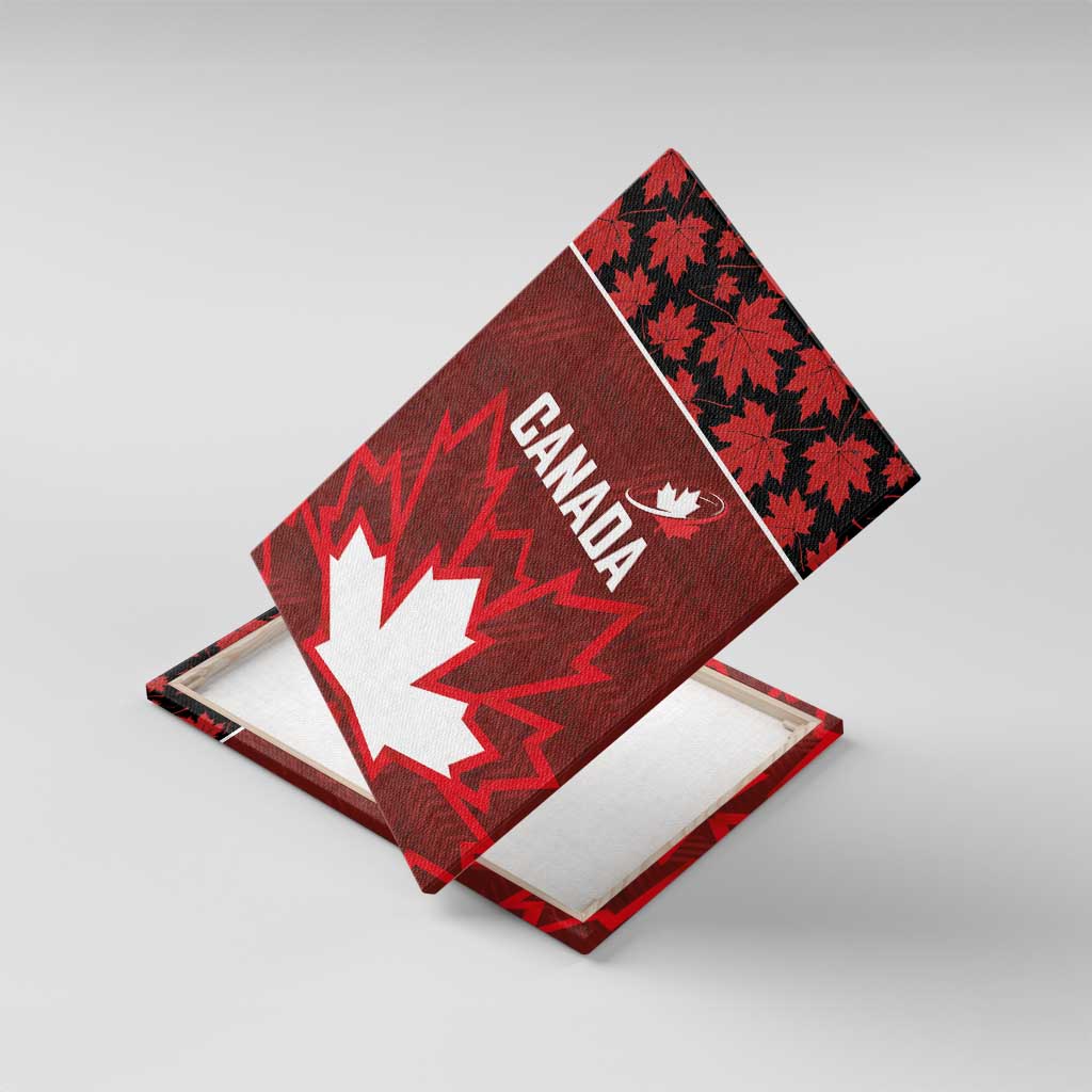 Canadian Rugby Canvas Wall Art Maple Leaves Sporty Art Style Red Color - Wonder Print Shop