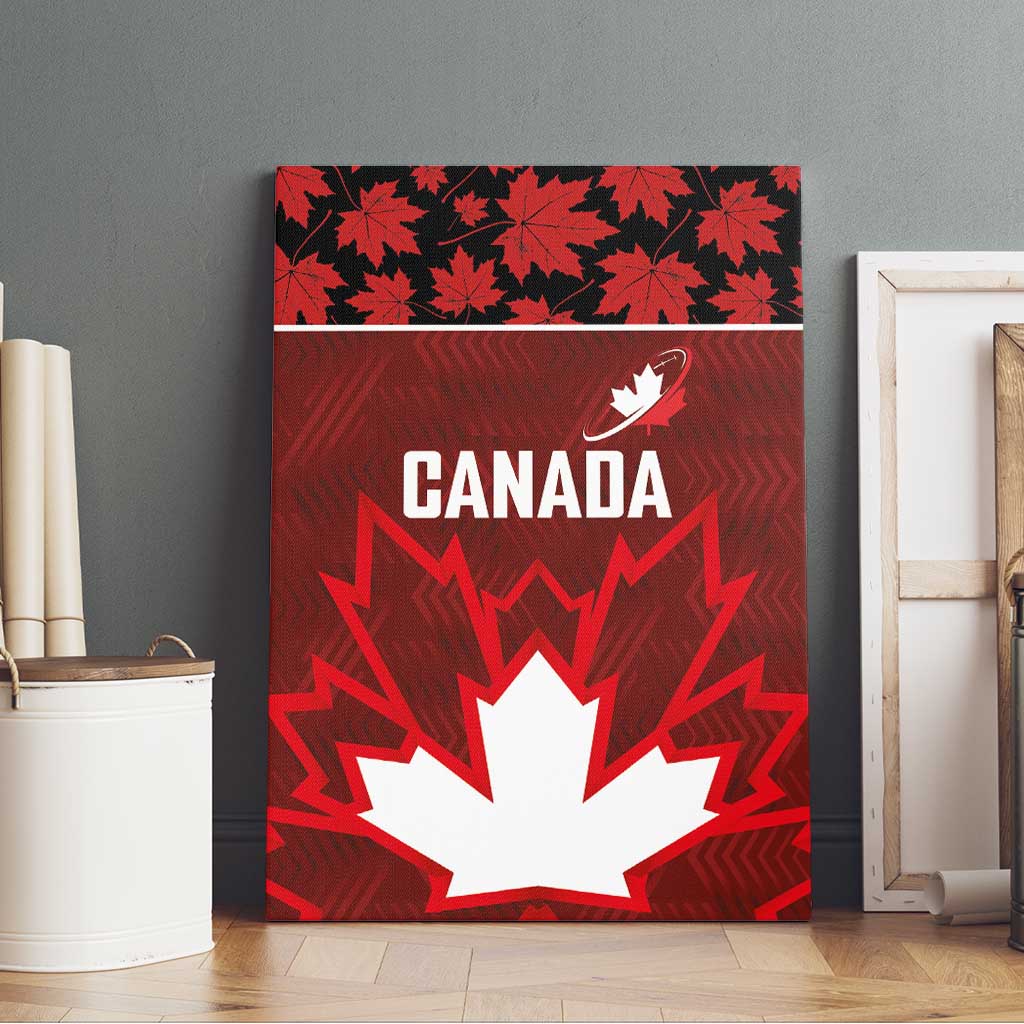 Canadian Rugby Canvas Wall Art Maple Leaves Sporty Art Style Red Color - Wonder Print Shop
