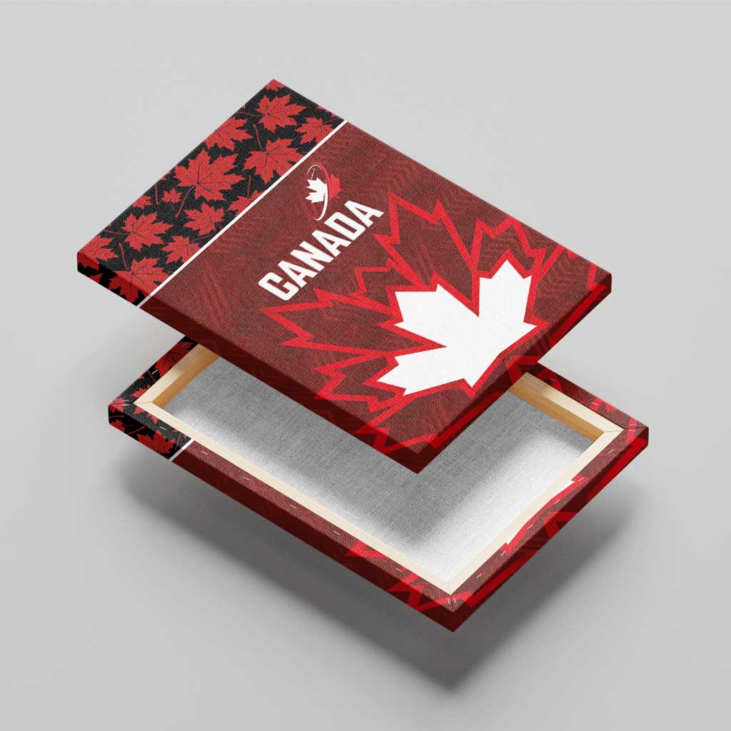 Canadian Rugby Canvas Wall Art Maple Leaves Sporty Art Style Red Color - Wonder Print Shop
