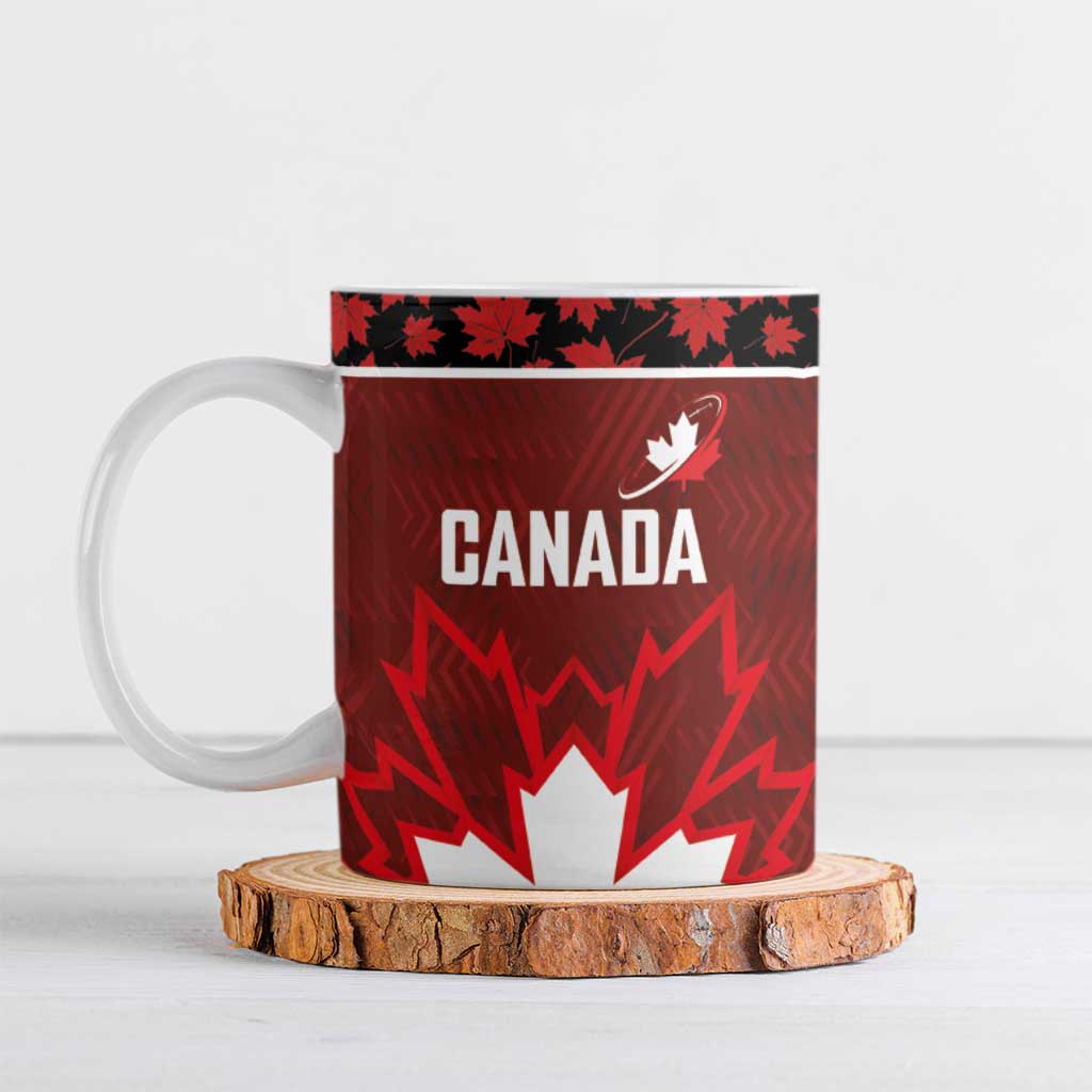 Custom Canadian Rugby Ceramic Mug Maple Leaves Sporty Art Style Red Color - Wonder Print Shop