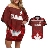 Custom Canadian Rugby Couples Matching Off Shoulder Short Dress and Hawaiian Shirt Maple Leaves Sporty Art Style Red Color - Wonder Print Shop