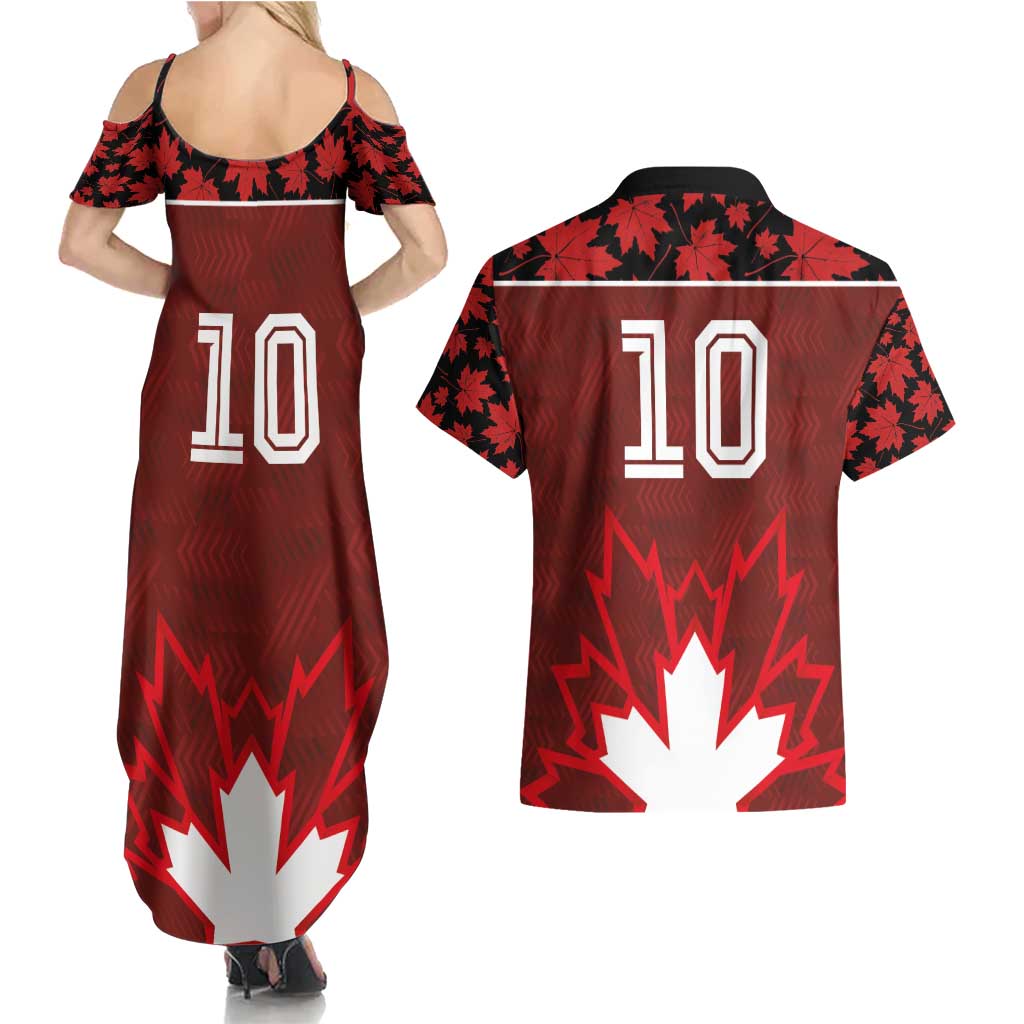 Custom Canadian Rugby Couples Matching Summer Maxi Dress and Hawaiian Shirt Maple Leaves Sporty Art Style Red Color - Wonder Print Shop