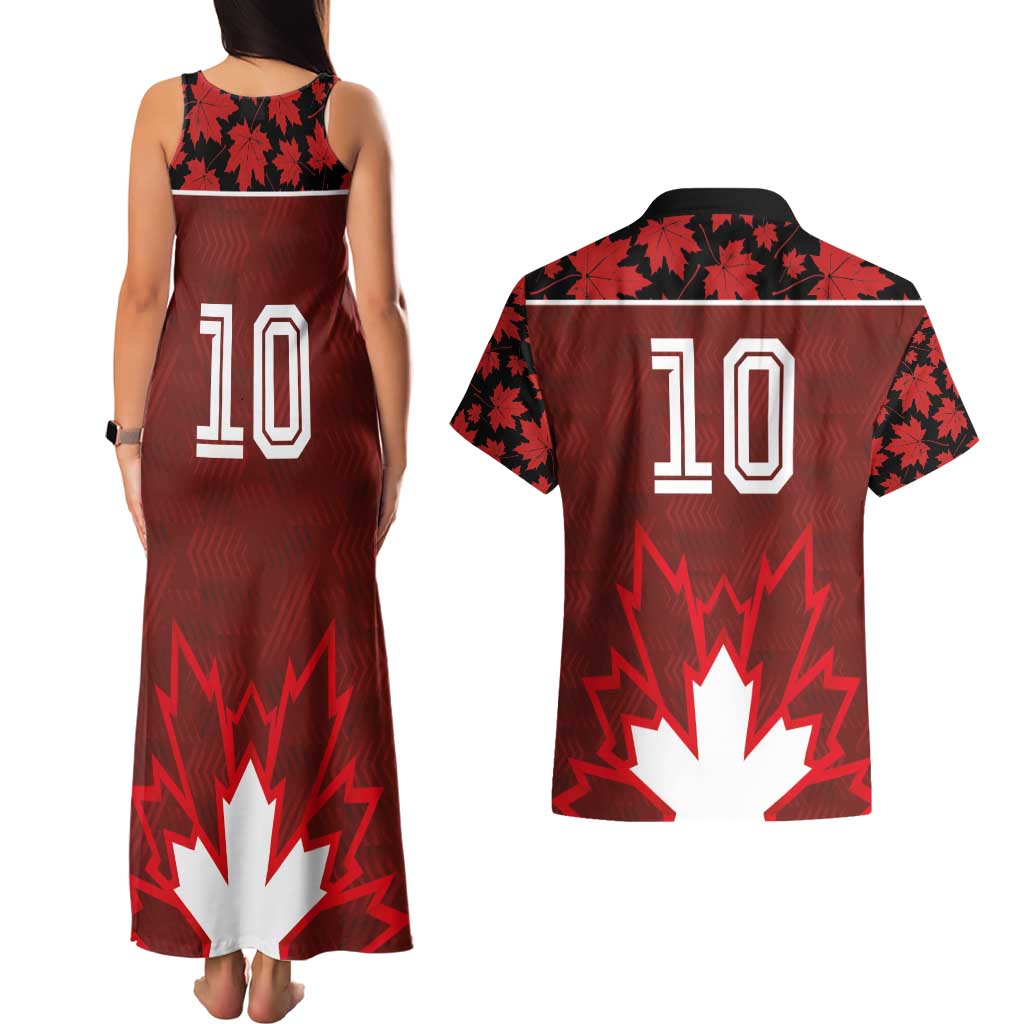 Custom Canadian Rugby Couples Matching Tank Maxi Dress and Hawaiian Shirt Maple Leaves Sporty Art Style Red Color - Wonder Print Shop