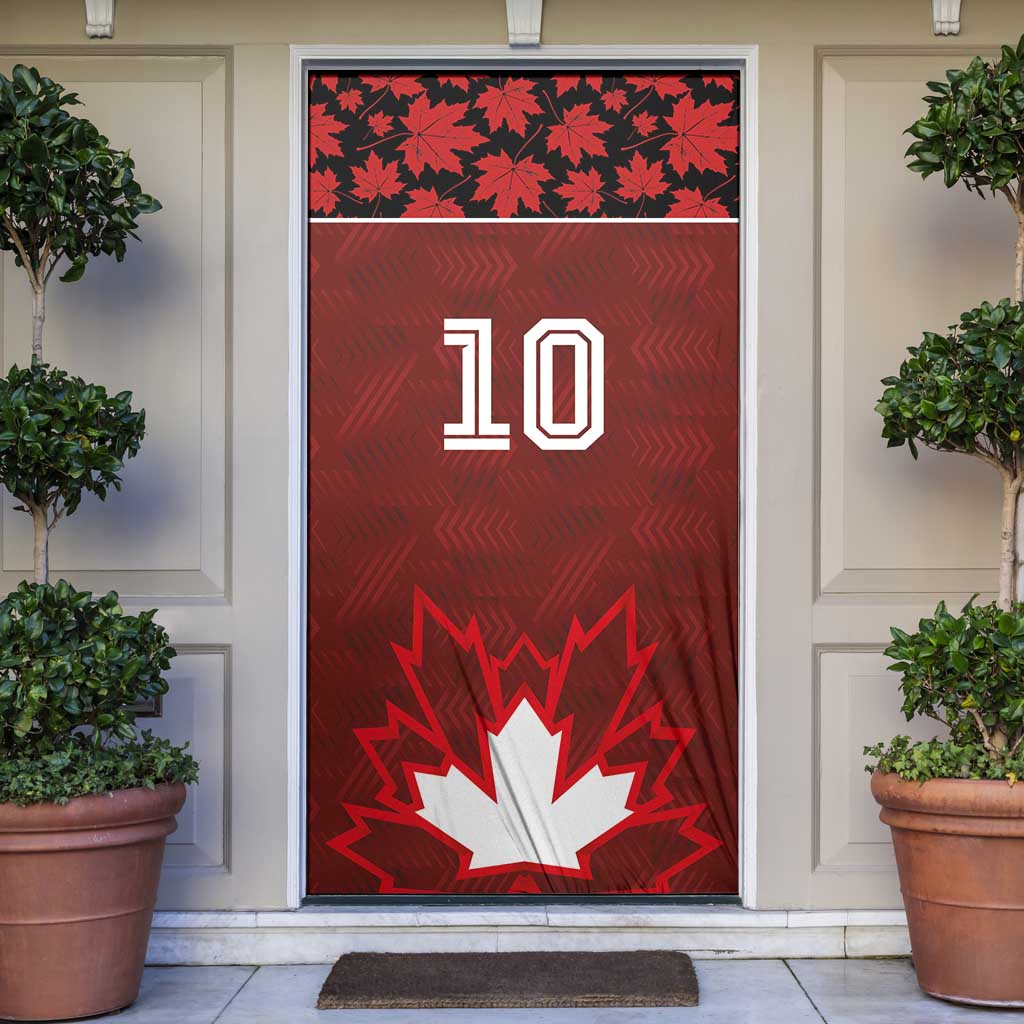 Custom Canadian Rugby Door Cover Maple Leaves Sporty Art Style Red Color - Wonder Print Shop