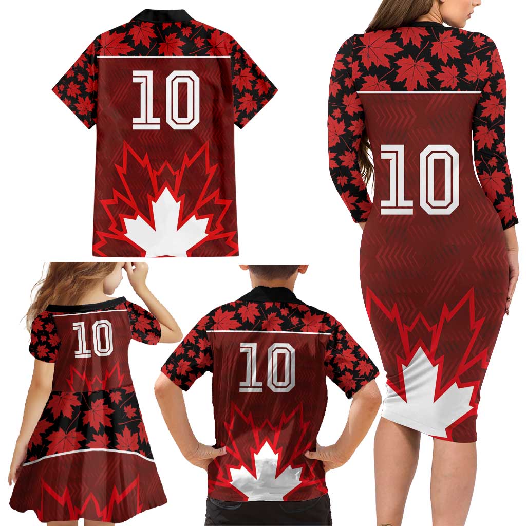 Custom Canadian Rugby Family Matching Long Sleeve Bodycon Dress and Hawaiian Shirt Maple Leaves Sporty Art Style Red Color - Wonder Print Shop