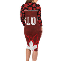 Custom Canadian Rugby Family Matching Long Sleeve Bodycon Dress and Hawaiian Shirt Maple Leaves Sporty Art Style Red Color - Wonder Print Shop
