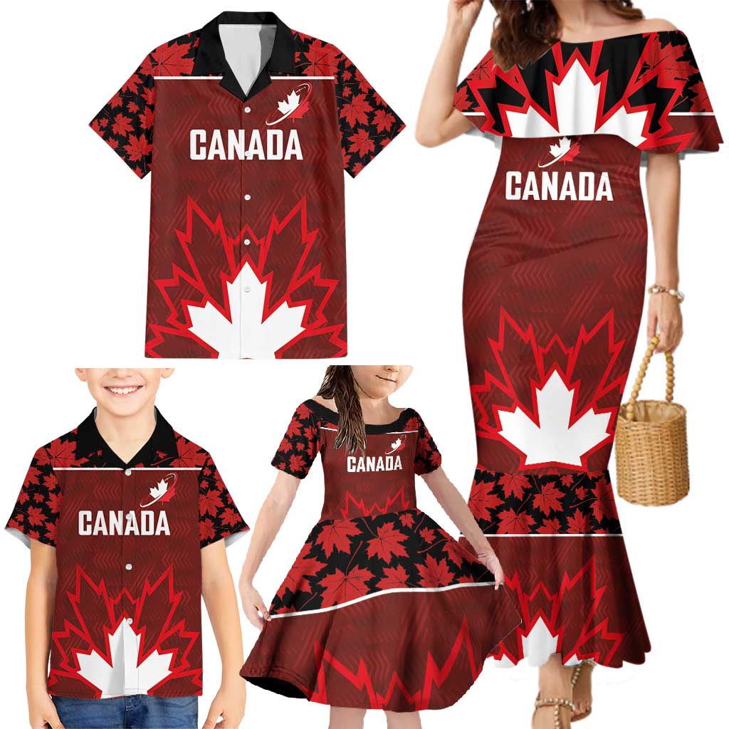 Custom Canadian Rugby Family Matching Mermaid Dress and Hawaiian Shirt Maple Leaves Sporty Art Style Red Color - Wonder Print Shop